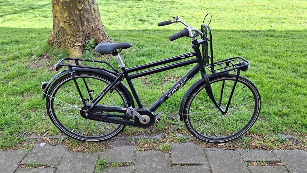 Herenfiets met rek. Mt. 50.  wielmaat 28". 7 versnellingen., Terugtraprem, Gebruikt, Versnellingen, 49 tot 53 cm