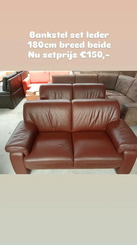 Set van 2 lederen banken nu €150,-, Huis en Inrichting, Fauteuils, Zo goed als nieuw, Ophalen of Verzenden