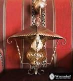 Vintage hanglamp metaal met glazen - goud, Ophalen of Verzenden, Gebruikt, Overige materialen, Minder dan 50 cm