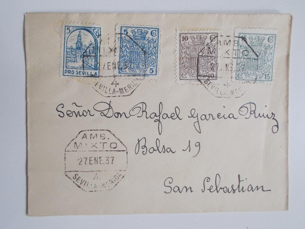 Spanje Burgeroorlog: Envelop Met Toeslag- En Belastingzegels, Ophalen, Envelop