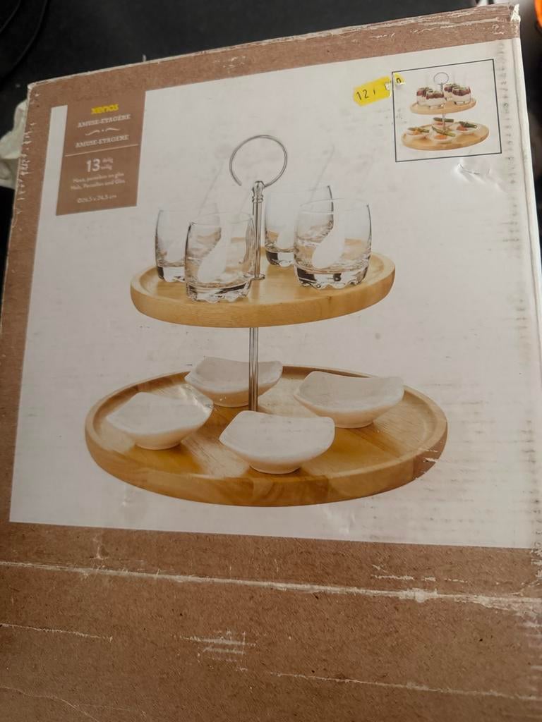 Amuse-etagere met glaasjes en schaaltjes, Overige typen, Hout, Nieuw, Ophalen of Verzenden