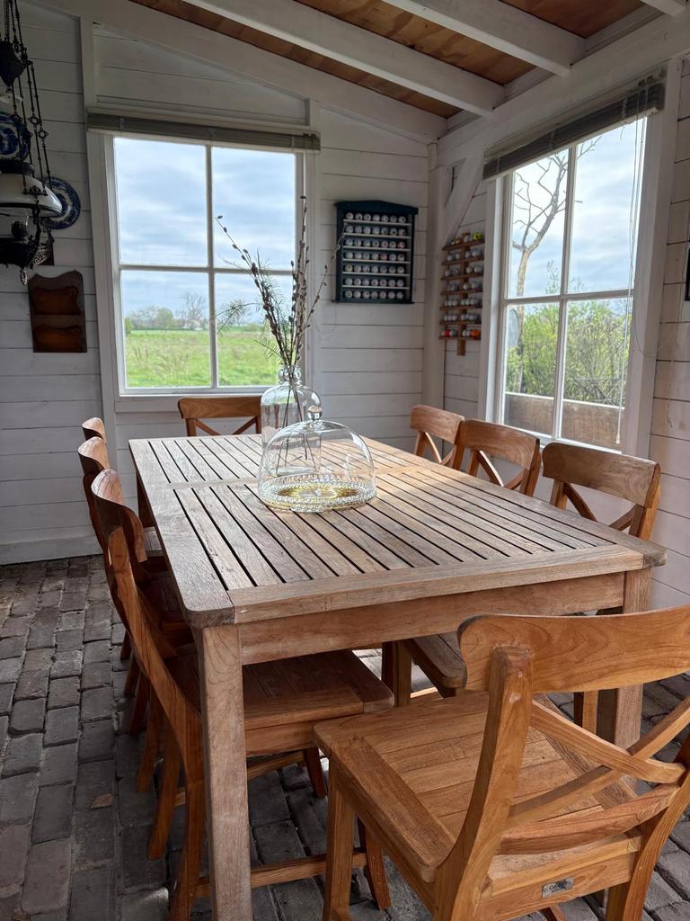 Teakhouten tuinset met 8 stoelen, Ophalen, Gebruikt, Eettafel, Teakhout