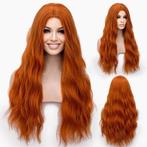 Pruik lang oranje haar met golfjes zonder pony, Verzenden, Nieuw, Pruik of Haarverlenging