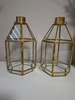 Set van 2 gouden geometrische lantaarns/kandelaars, Overige kleuren, 25 tot 50 cm, Ophalen of Verzenden, Zo goed als nieuw