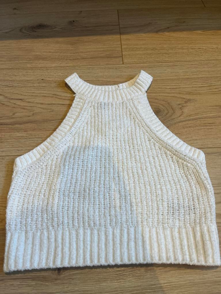 Witte gebreide haltertop H&M Divided - Maat XS, Kleding | Dames, Tops, Wit, Ophalen of Verzenden, Zo goed als nieuw, Zonder mouw