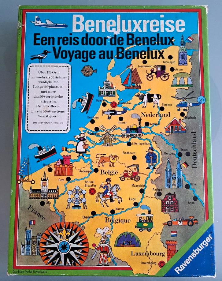 Spel: Vintage Ravensburger Een Reis door de Benelux 1974, Hobby en Vrije tijd, Gezelschapsspellen | Bordspellen, Gebruikt, Ophalen
