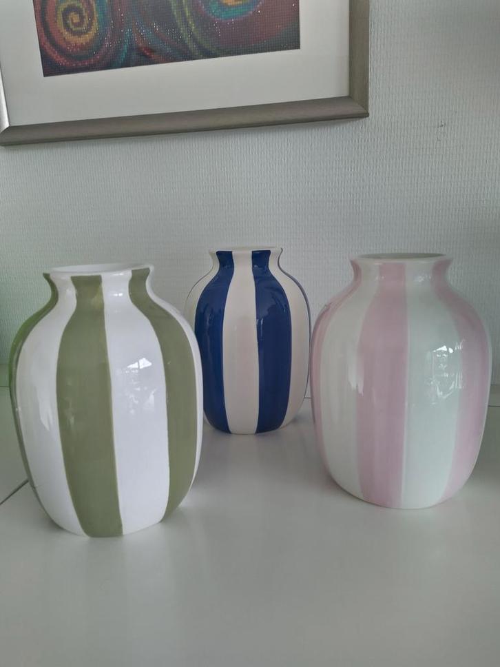 Set van 3 gestreepte vazen, Huis en Inrichting, Woonaccessoires | Vazen, Zo goed als nieuw, Overige kleuren, Minder dan 50 cm