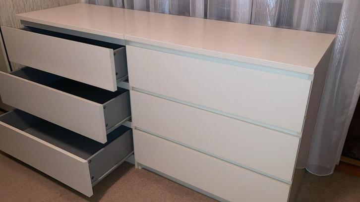 2x Witte Ikea Malm Ladekasten, Huis en Inrichting, Kasten | Dressoirs, Gebruikt, 50 tot 100 cm, 25 tot 50 cm, Met lade(s), Overige materialen