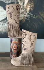 Boho boots met franje en panter details, maat 39, nieuw, Hoge laarzen, Bruin, Nieuw, Ophalen of Verzenden