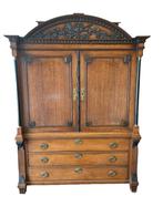 Gronings Kabinet met Gedecoreerde Kap | 260 x 160 x 50 cm, Antiek en Kunst, Ophalen of Verzenden