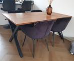 Robuuste houten eettafel met stalen poten (1.60x91x75), Huis en Inrichting, Ophalen, 100 tot 150 cm, Zo goed als nieuw, Metaal