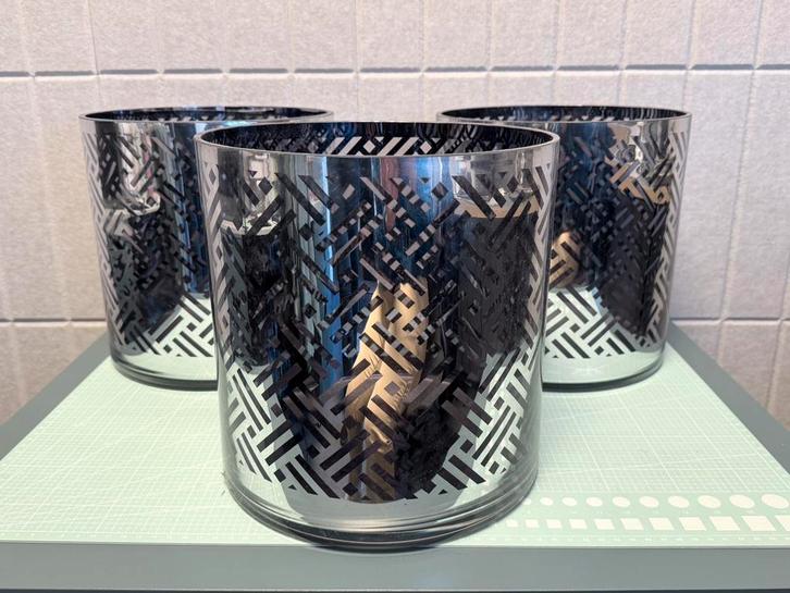 3 stuks Riviera Maison glazen lantaarn / bloempot, Huis en Inrichting, Woonaccessoires | Kandelaars en Kaarsen, Zo goed als nieuw