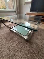 Stijlvolle RVS Salontafel met Glas, Ophalen, Gebruikt, 50 tot 100 cm, Glas