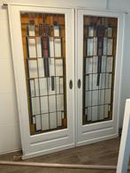 Mooie set schuifdeuren 164,5x208cm met glas in lood.Met rail, Ophalen, Gebruikt, 120 cm of meer, Binnendeur