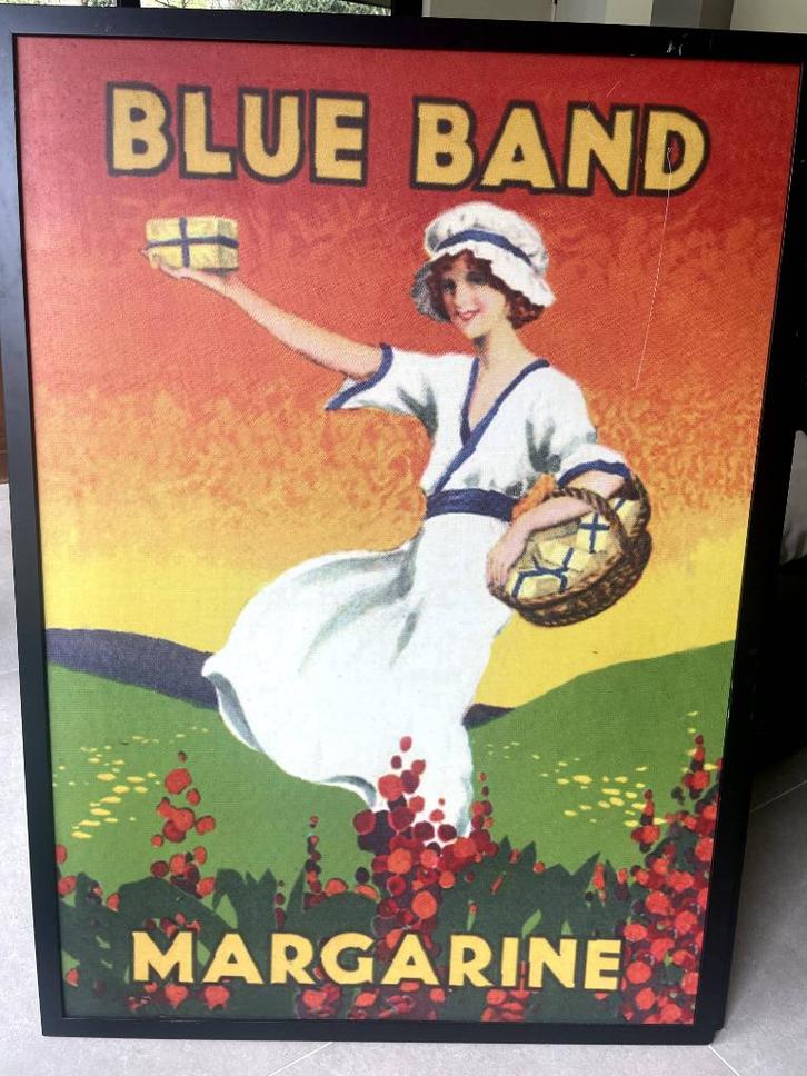 Retro reclame poster Blue Band margarine - in zwarte lijst, Verzamelen, Posters, Reclame, Deurposter of groter, Rechthoekig Staand