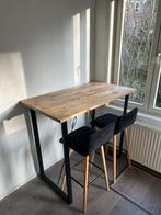 Industriële bartafel mango hout + 2 barkrukken, Huis en Inrichting, Ophalen, Gebruikt
