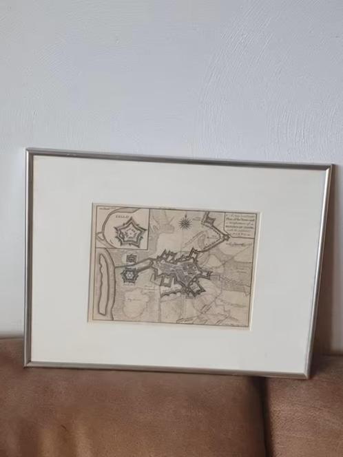 zeldzame orig gravure 1747 Bergen-op-Zoom met vestingwerken, Antiek en Kunst, Kunst | Etsen en Gravures, Ophalen
