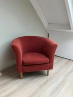 Fijn fauteuiltje roodbruin stof met beukenhouten pootjes, Ophalen of Verzenden, Zo goed als nieuw