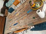 Prachtige eettafel + 6 stoelen (zowel vintage & industrieel), Ophalen, 200 cm of meer, 50 tot 100 cm, Zo goed als nieuw