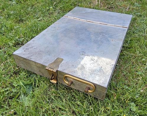 Zeldzame vintage metalen bankcassette / documentenkoffer, Antiek en Kunst, Curiosa en Brocante, Ophalen of Verzenden