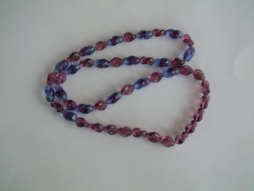 gaaf vintage blauw paars glas kralen snoer ketting beschikbaar voor biedingen