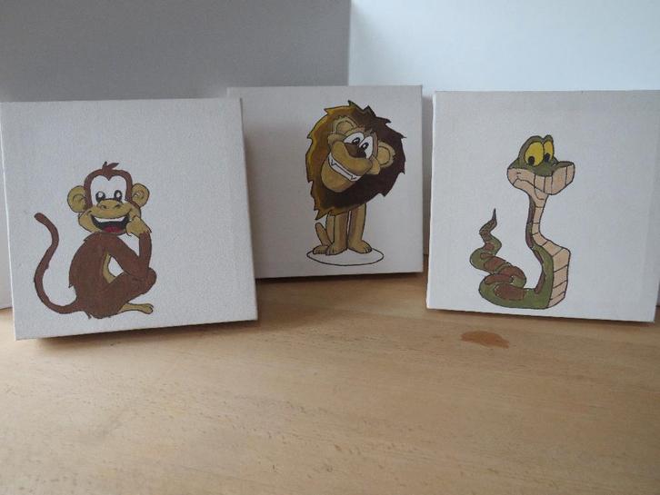 decoratie kinderkamer, kinderschilderij:  leeuw slang aap, Kinderen en Baby's, Kinderkamer | Inrichting en Decoratie, Zo goed als nieuw