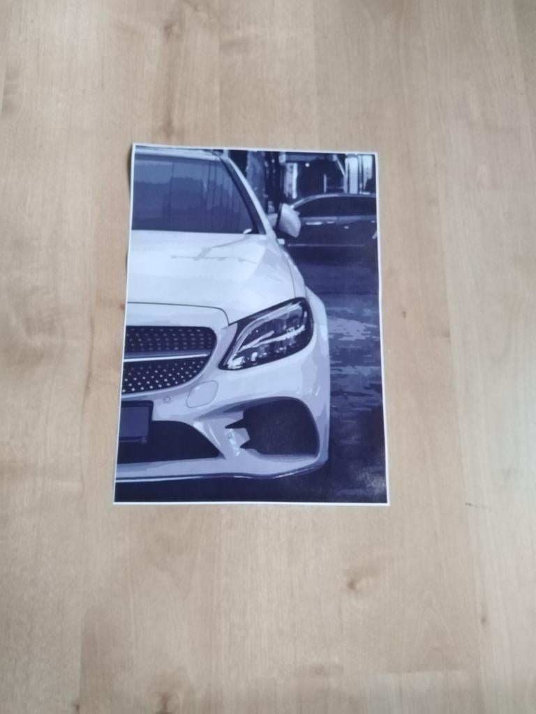 Canvas poster witte Mercedes, Minder dan 50 cm, Nieuw, Ophalen of Verzenden, Foto of Poster