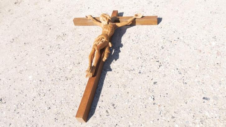 Authentiek Handgesneden Kerk-Crucifix 14096 cm, Antiek en Kunst, Kunst | Beelden en Houtsnijwerken, Ophalen of Verzenden