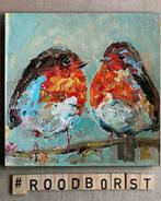 Vogel ~ Roodborstjes samen ~ kleintje kunst ~ atelier, Huis en Inrichting, Ophalen of Verzenden, Nieuw, Schilderij, Minder dan 50 cm