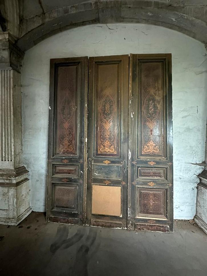 Antieke set drieslag deuren uit grachtenpand Amsterdam, Doe-het-zelf en Verbouw, Deuren en Horren, Zo goed als nieuw, Binnendeur