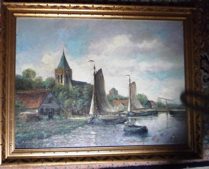 Havengezicht - A. Martens - doek/paneel - mooie lijst, Antiek en Kunst, Kunst | Schilderijen | Klassiek, Ophalen