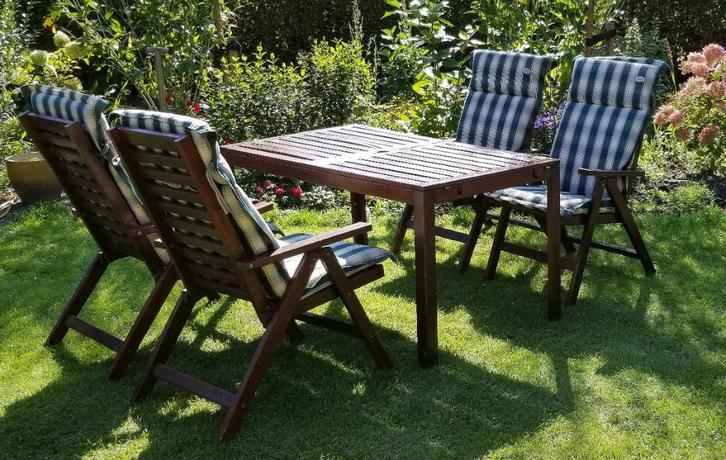 Tuinset Ikea Nammaro hardhout, Tuin en Terras, Tuinsets en Loungesets, Gebruikt, Tuinset, Hardhout, 4 zitplaatsen, Eettafel, Stoel