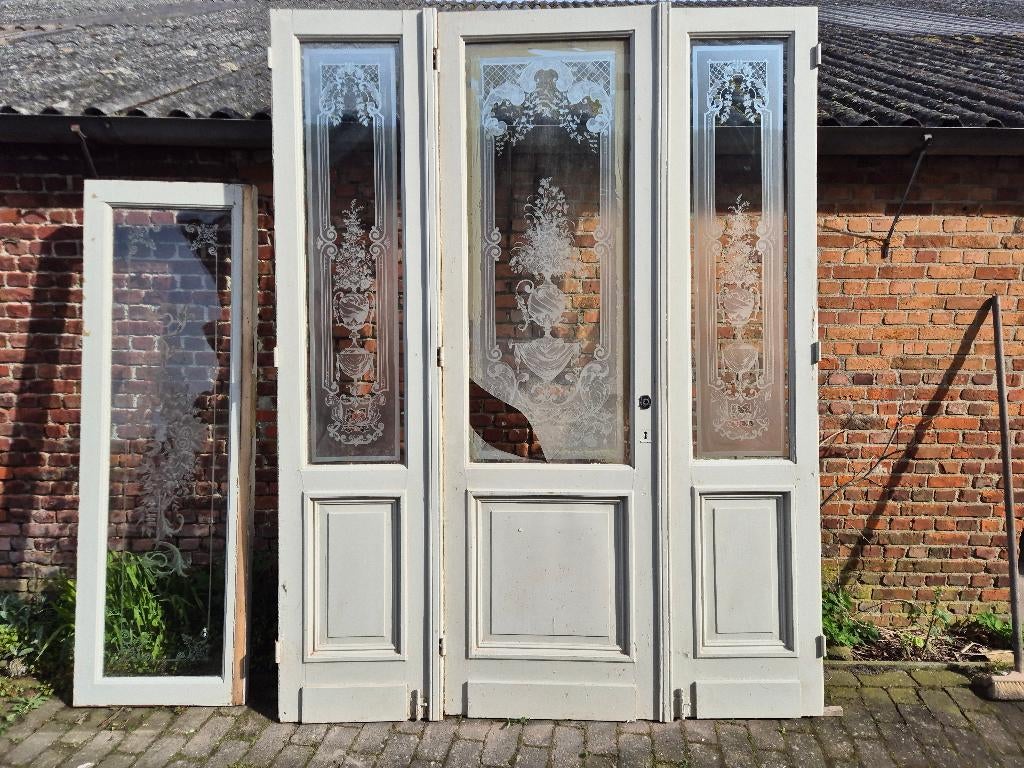 Drieslag deur prachtig geetst glas met bovenlicht, Ophalen