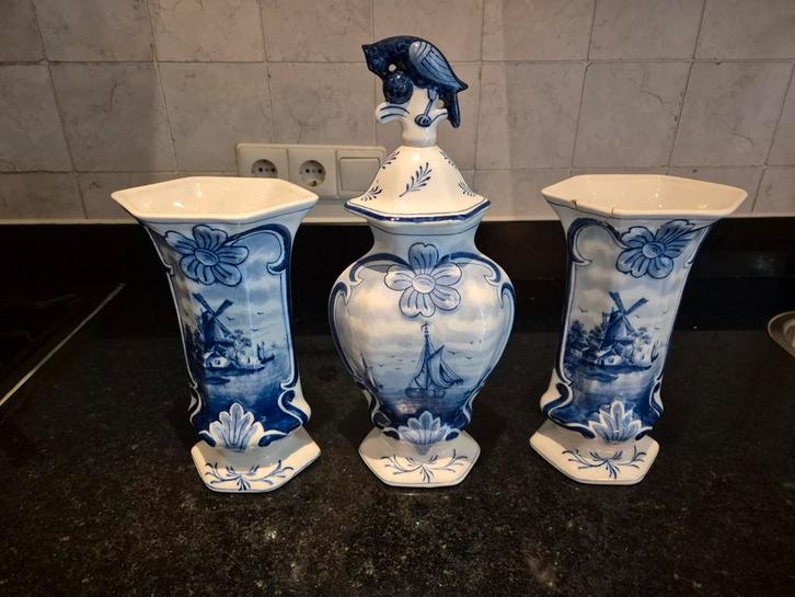 Antiek Delfts Blauw Kaststel - 3 Delig, Antiek en Kunst, Antiek | Keramiek en Aardewerk, Ophalen of Verzenden
