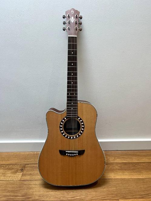 Harley Benton Linkshandige Westerngitaar met Pickup, Muziek en Instrumenten, Snaarinstrumenten | Gitaren | Akoestisch, Zo goed als nieuw