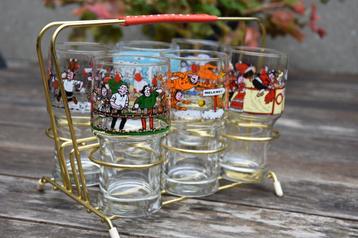 Vintage Glazenhouder met Suske en Wiske Glazen beschikbaar voor biedingen