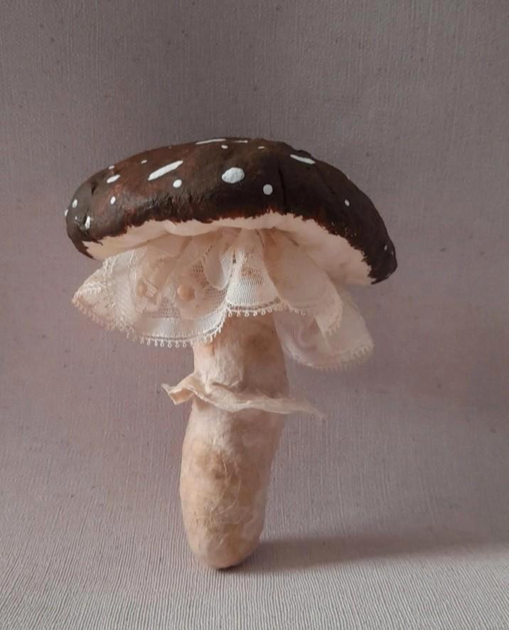 Prachtige grote brocante wattenpop paddenstoel met kant, Diversen, Kerst, Ophalen of Verzenden
