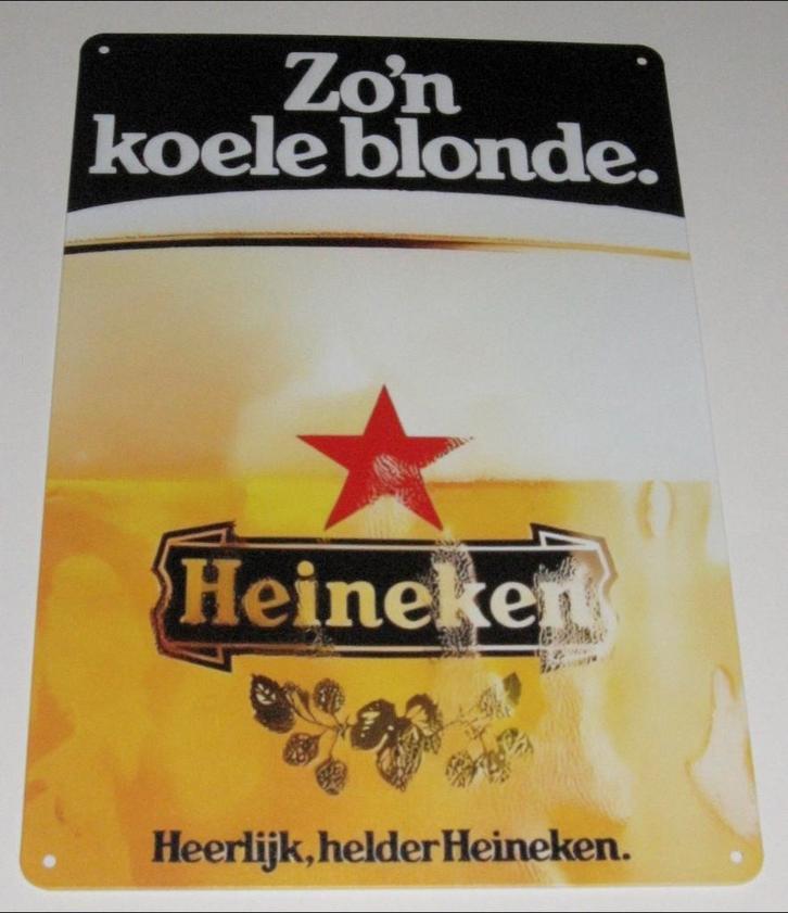 HEINEKEN BIER : Metalen Bord Heineken - Zo´n Koele Blonde, Verzamelen, Biermerken, Nieuw, Reclamebord, Plaat of Schild, Heineken