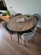Eettafel Woood Vic teak/zwart, Huis en Inrichting, Tafels | Eettafels, Ophalen, Rond, Zo goed als nieuw, Metaal
