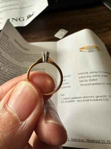 18 karaat geelgouden ring met diamant 0,09kt maat 16.5 beschikbaar voor biedingen