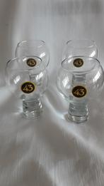 CUARENTA Y TRES LICOR 43 glazen met gele logo, 4 stuks, Verzamelen, Glas en Borrelglaasjes, Ophalen of Verzenden, Borrel- of Shotglas