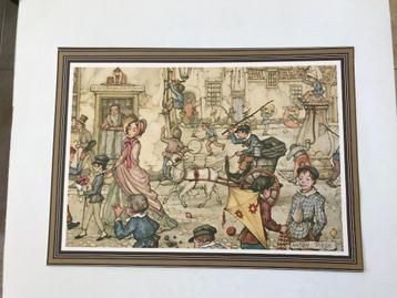 Anton Pieck prent met een jongen met zweep bokkewagen etc. beschikbaar voor biedingen