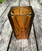 Leuke Amberkleurige Vaas - vintage retro seventies glas, Overige kleuren, Ophalen of Verzenden, Minder dan 50 cm, Glas
