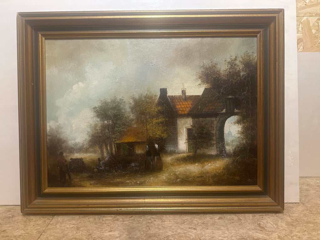 Schilderij van een landelijk tafereel, Antiek en Kunst, Kunst | Schilderijen | Klassiek, Ophalen