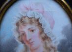 Om 1850 MINIATUUR MINI Schilderij Portret Dame Vrouw, Antiek en Kunst, Kunst | Schilderijen | Klassiek, Ophalen of Verzenden