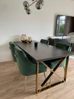 Luxe eettafel & salontafel set zwart hout met goud onderstel, Huis en Inrichting, Ophalen, 100 tot 150 cm, Zo goed als nieuw, Vijf personen of meer