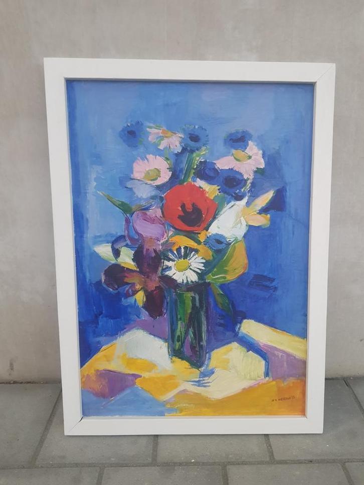 prachtig bloemstilleven gesigneerd H. v Wersch '59, Antiek en Kunst, Kunst | Schilderijen | Abstract, Ophalen of Verzenden