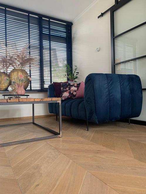 Blauw velvet bankstel - 2 en 3 zits, Huis en Inrichting, Banken | Bankstellen, Zo goed als nieuw, Rechte bank, Driepersoons, 150 tot 200 cm