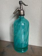Brocante Franse groene uranium spuitfles gravure siphon, Antiek en Kunst, Antiek | Glas en Kristal, Ophalen of Verzenden