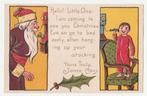 Kerst.  Kerstman telefoneert met jongen.  Reliëfkaart., Verzamelen, Ansichtkaarten | Themakaarten, Verzenden, Voor 1920, Ongelopen